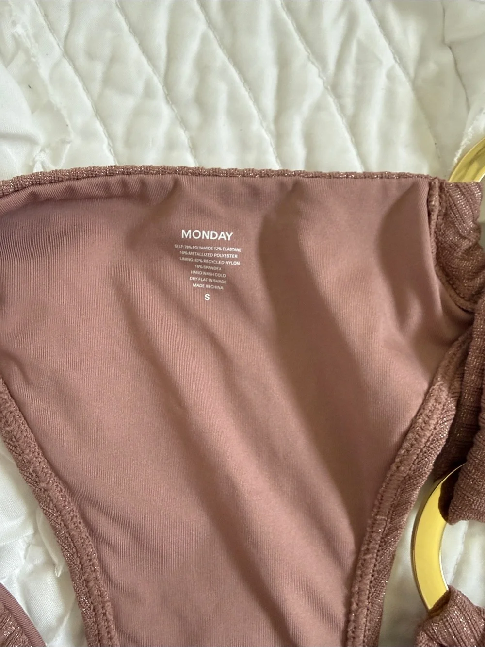 Monday Swimwear mauve lurex Brontë Bikini Bottom with Gold Ring